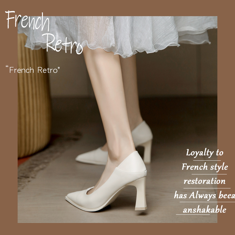 Off-White French-Style High-Heeled Shoes for Women, 2025 New Model, Two-Way Wear, Soft Leather Minimalist Professional Commuting Flats