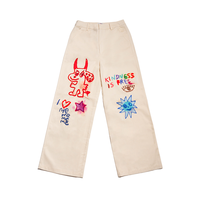 Off-White Little Devil Printed Casual Pants - Floor-Length Straight High-Waisted Jeans for Y2K and 90s Style Fashion