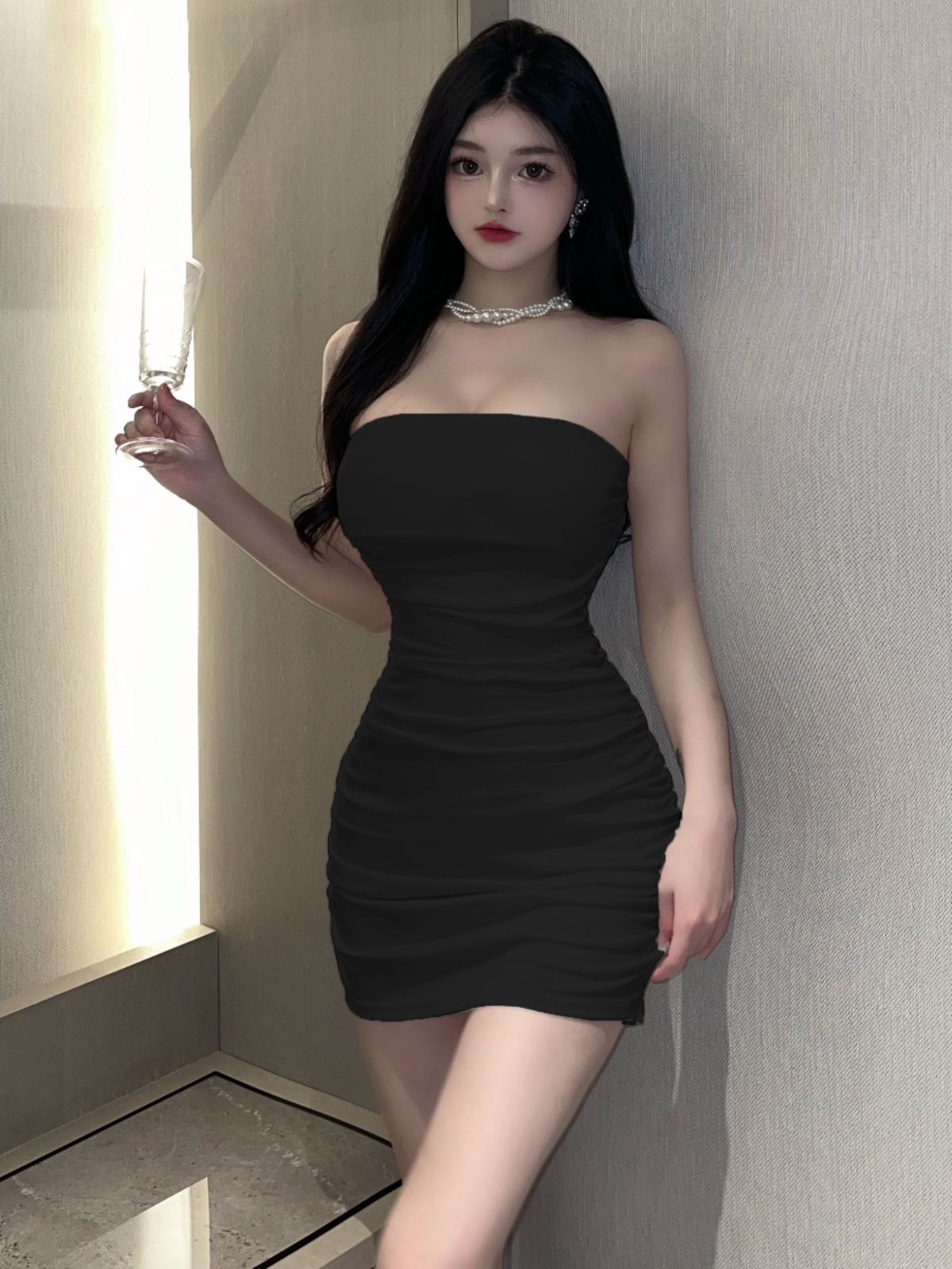 One-Shoulder Bodycon Dress - Slim Fit Strapless Black Dress for Summer - Sexy Wrap Style with Short Skirt One-Shoulder Bodycon Dress - Slim Fit Strapless Black Dress for Summer - Sexy Wrap Style with Short Skirt