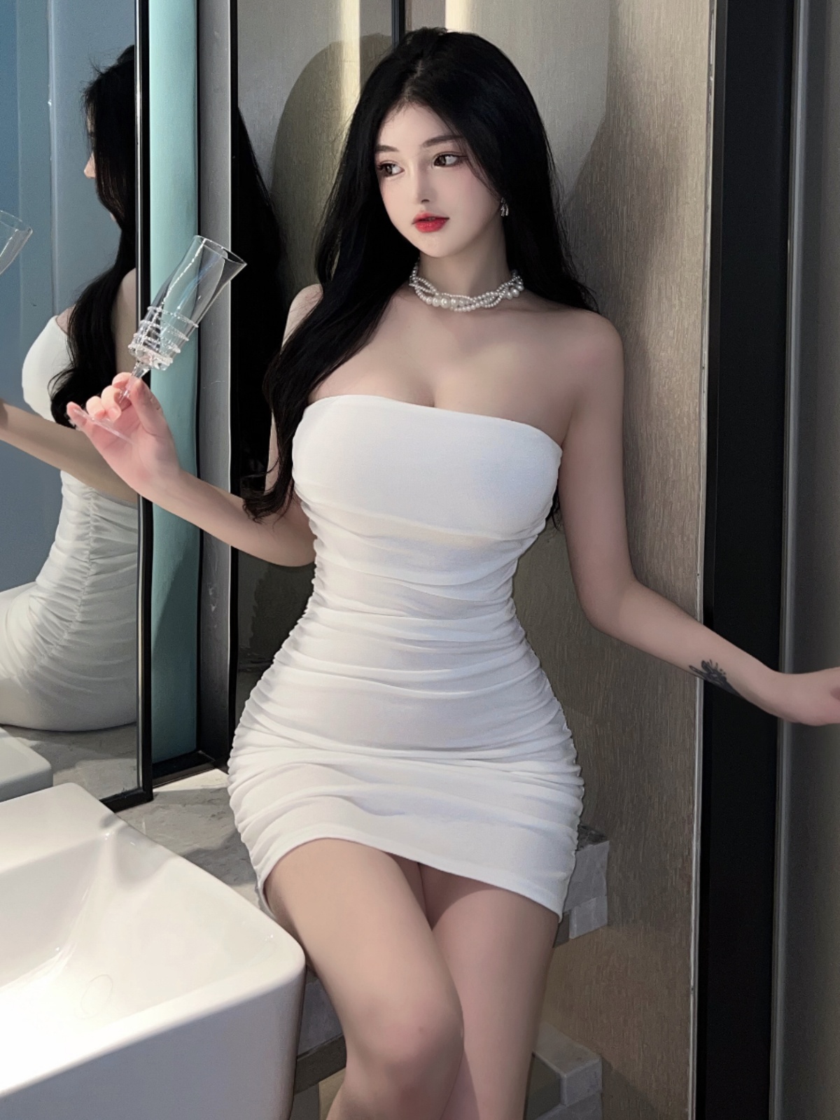 One-Shoulder Bodycon Dress - Slim Fit Strapless Black Dress for Summer - Sexy Wrap Style with Short Skirt One-Shoulder Bodycon Dress - Slim Fit Strapless Black Dress for Summer - Sexy Wrap Style with Short Skirt