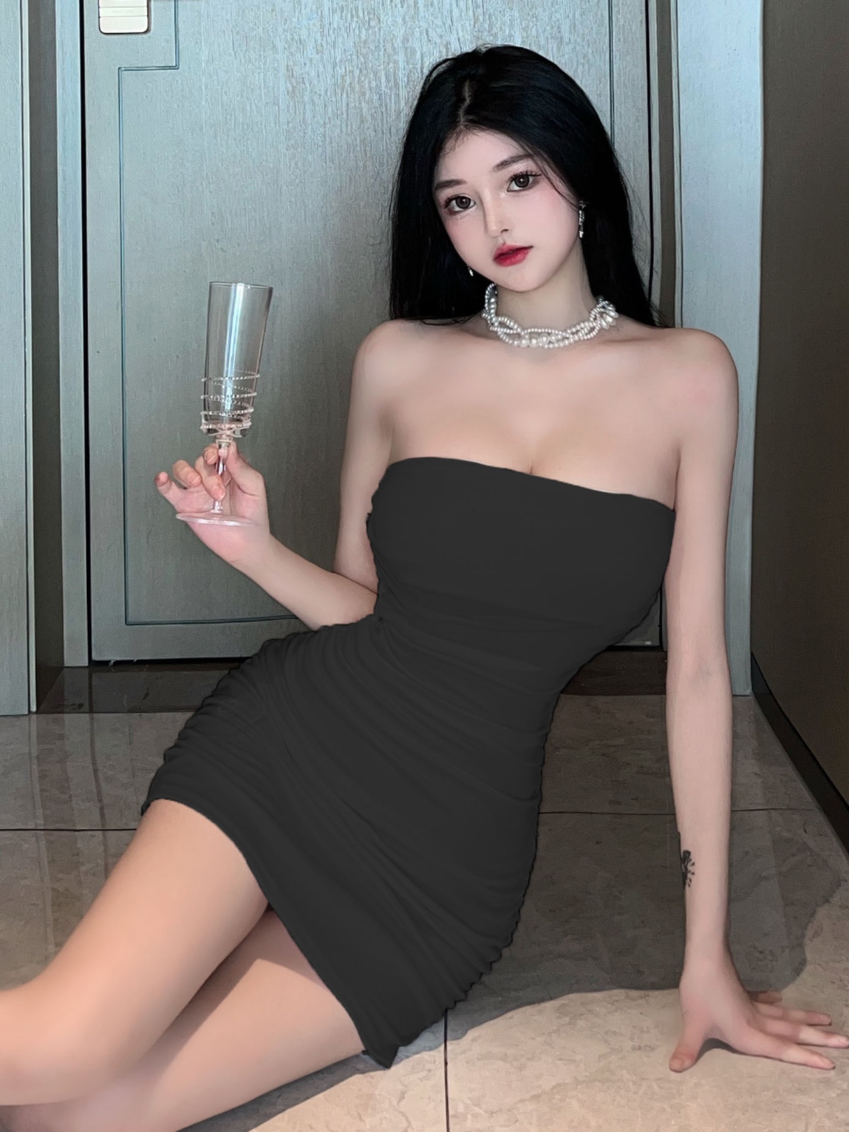 One-Shoulder Bodycon Dress - Slim Fit Strapless Black Dress for Summer - Sexy Wrap Style with Short Skirt One-Shoulder Bodycon Dress - Slim Fit Strapless Black Dress for Summer - Sexy Wrap Style with Short Skirt