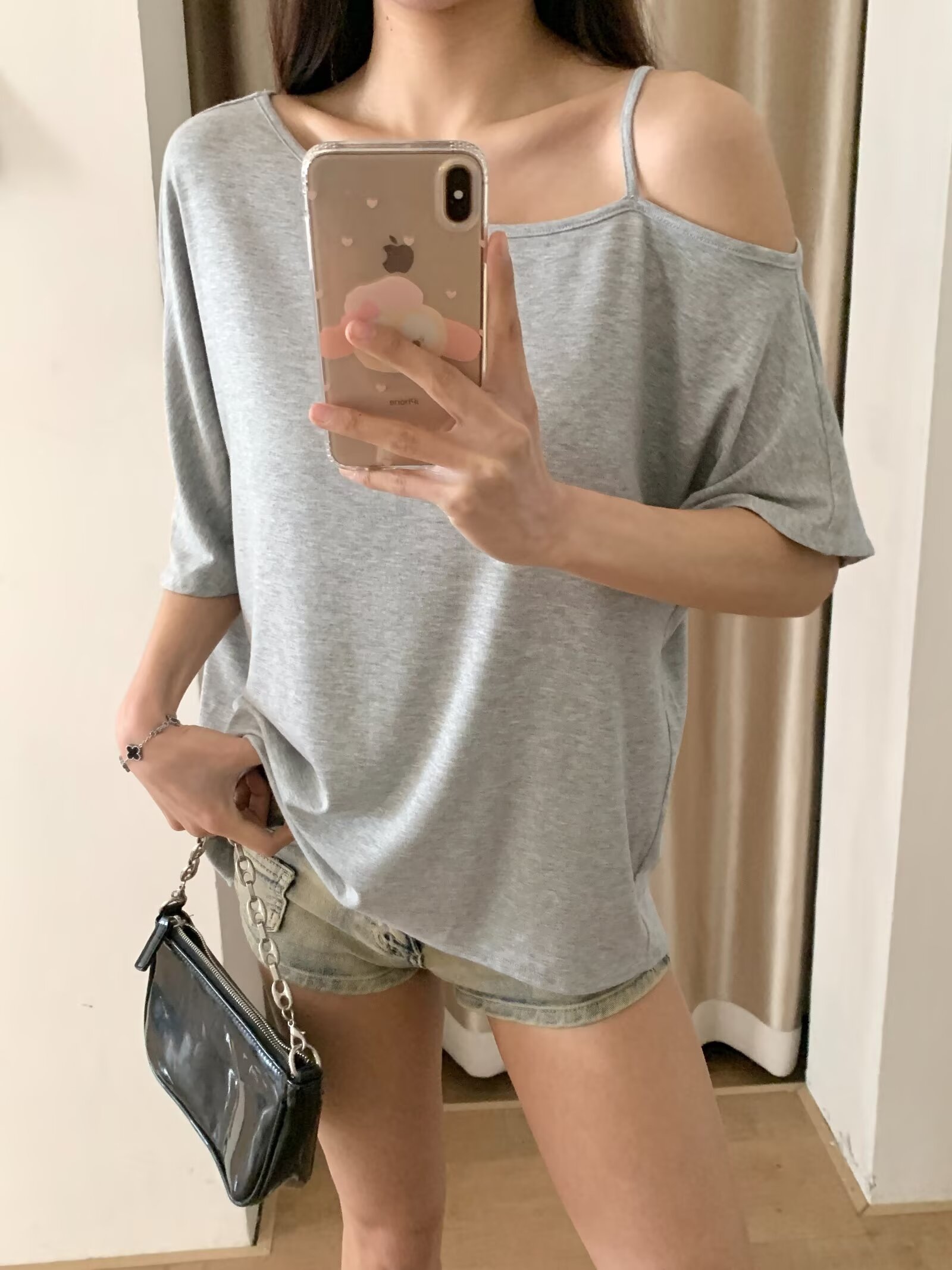 One-Shoulder Irregular Hem Short Sleeve T-Shirt for Women - High Street Solid Color Off-Shoulder Top for Spring & Summer Fashion
