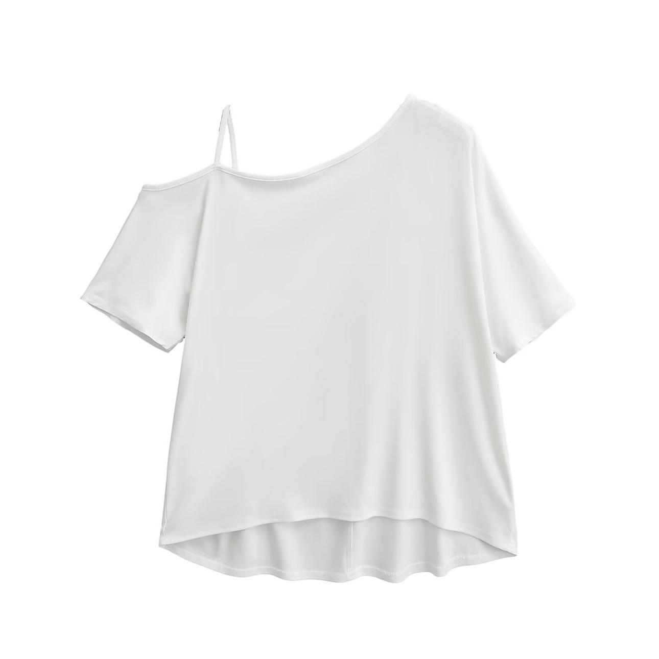 One-Shoulder Irregular Hem Short Sleeve T-Shirt for Women - High Street Solid Color Off-Shoulder Top for Spring & Summer Fashion One-Shoulder Irregular Hem Short Sleeve T-Shirt for Women - High Street Solid Color Off-Shoulder Top for Spring & Summer Fashion