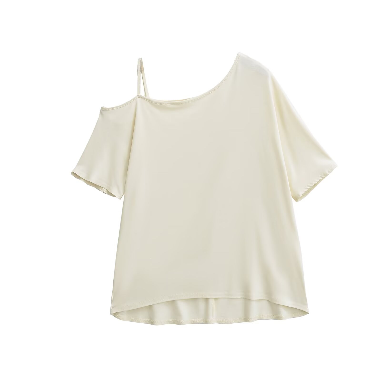 One-Shoulder Irregular Hem Short Sleeve T-Shirt for Women - High Street Solid Color Off-Shoulder Top for Spring & Summer Fashion One-Shoulder Irregular Hem Short Sleeve T-Shirt for Women - High Street Solid Color Off-Shoulder Top for Spring & Summer Fashion