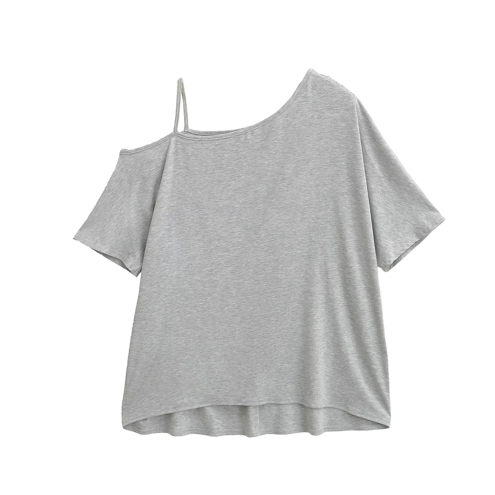 One-Shoulder Irregular Hem Short Sleeve T-Shirt for Women - High Street Solid Color Off-Shoulder Top for Spring & Summer Fashion One-Shoulder Irregular Hem Short Sleeve T-Shirt for Women - High Street Solid Color Off-Shoulder Top for Spring & Summer Fashion