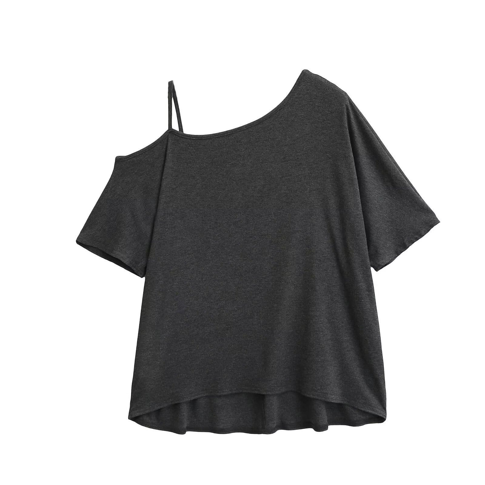 One-Shoulder Irregular Hem Short Sleeve T-Shirt for Women - High Street Solid Color Off-Shoulder Top for Spring & Summer Fashion One-Shoulder Irregular Hem Short Sleeve T-Shirt for Women - High Street Solid Color Off-Shoulder Top for Spring & Summer Fashion