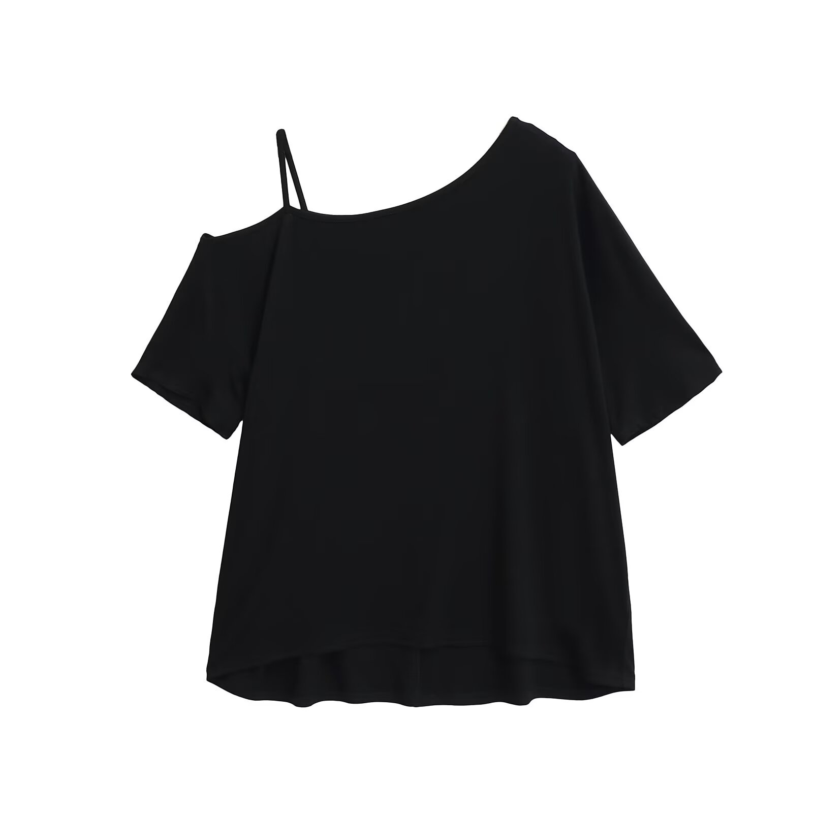 One-Shoulder Irregular Hem Short Sleeve T-Shirt for Women - High Street Solid Color Off-Shoulder Top for Spring & Summer Fashion One-Shoulder Irregular Hem Short Sleeve T-Shirt for Women - High Street Solid Color Off-Shoulder Top for Spring & Summer Fashion