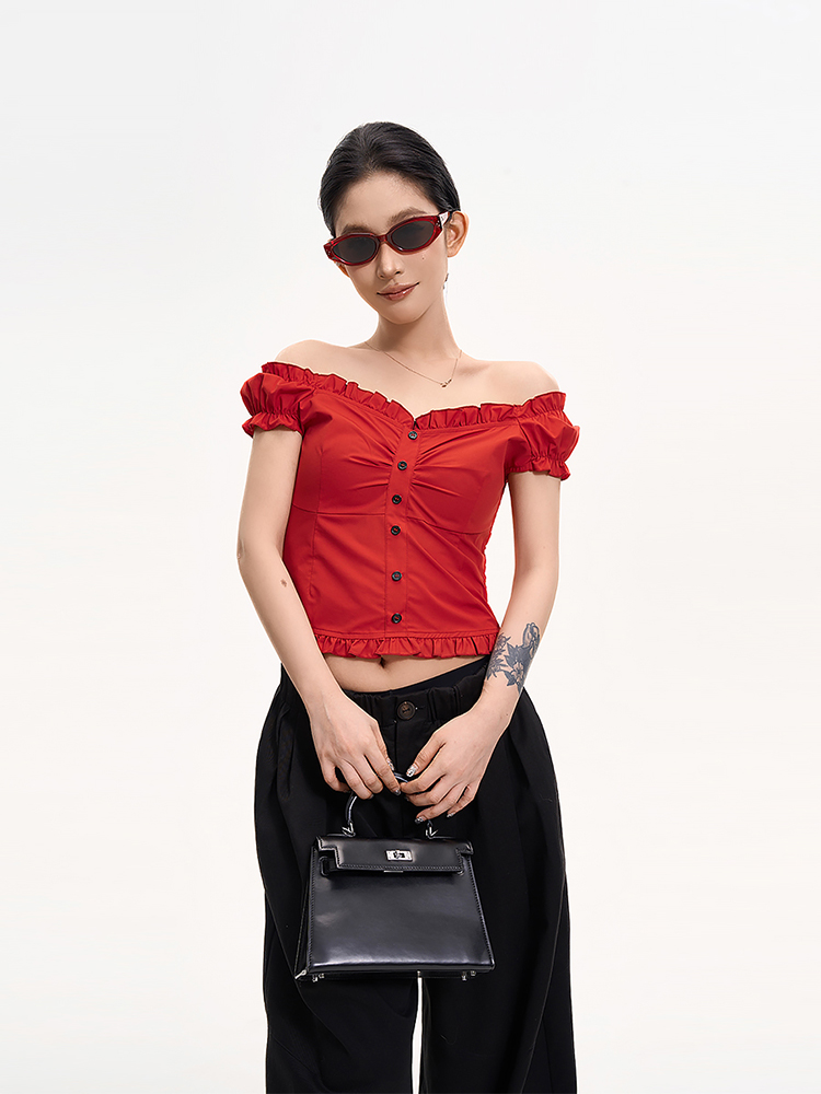 One-Shoulder Puff Sleeve Off-Shoulder T-Shirt for Women - Summer Korean Style Slim Fit Top One-Shoulder Puff Sleeve Off-Shoulder T-Shirt for Women - Summer Korean Style Slim Fit Top