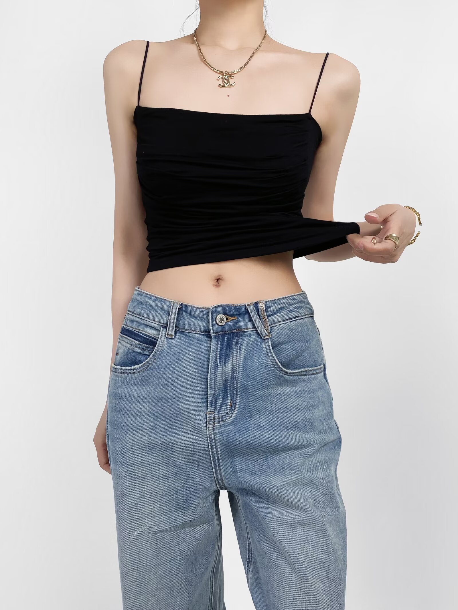 One-Shoulder Ruffled K-Pop Camisole with Chest Pad - Slimming Short Inner Tank Top for Jazz Dance Fitness