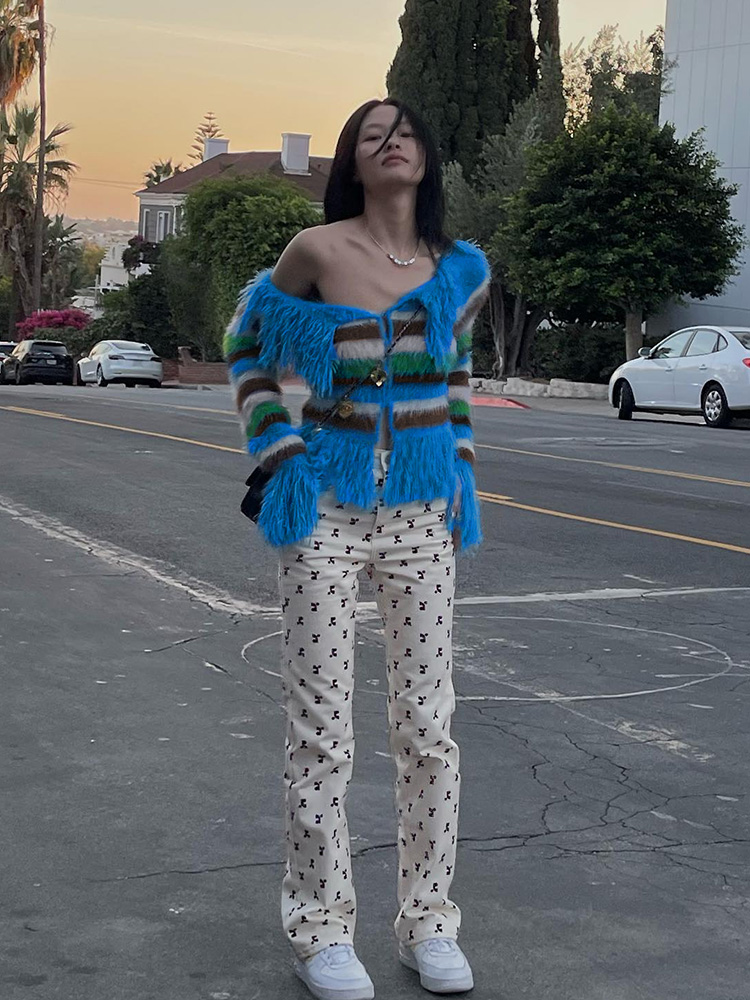 One-Shoulder Striped Long Sleeve Top with Furry Patchwork | Sexy Slim-Fit Women's Jacket | European and American Instagram Style One-Shoulder Striped Long Sleeve Top with Furry Patchwork | Sexy Slim-Fit Women's Jacket | European and American Instagram Style