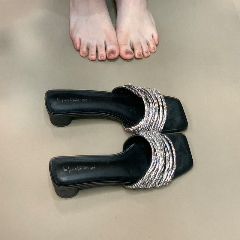 Open-Toe High-Heeled Sandals for Women - 2025 New Style with One-Strap Design, Fine Straps, and Rhinestones - Trendy Evening Footwear