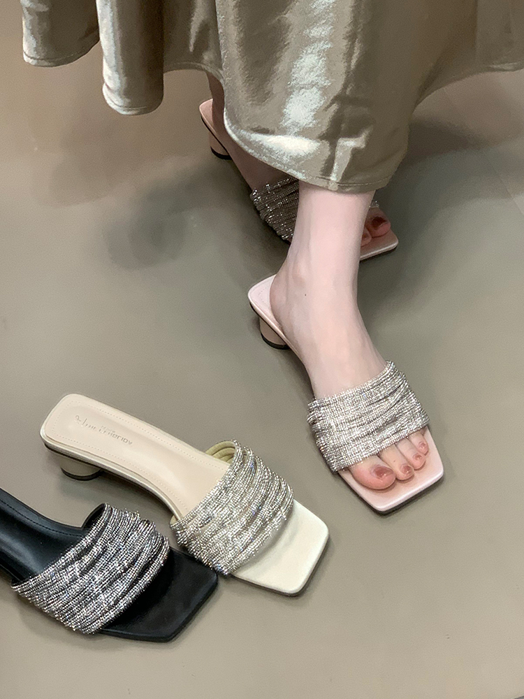 Open-Toe High-Heeled Sandals for Women - 2025 New Style with One-Strap Design, Fine Straps, and Rhinestones - Trendy Evening Footwear