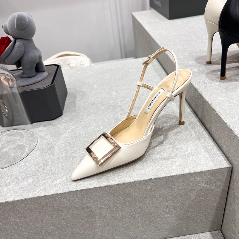 Open-Toe One-Strap High-Heeled Sandals with Metal Square Buckle - Korean Style Hollow Design for Summer 2025 Fashion