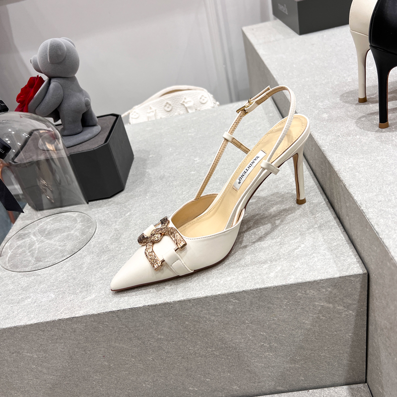 Open-Toe One-Strap Sandals with Metal Buckle, White Thin-Heeled Shoes for Women, European and American Style