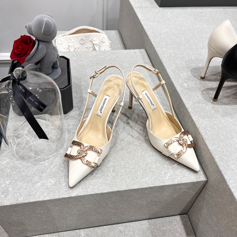 Open-Toe One-Strap Sandals with Metal Buckle, White Thin-Heeled Shoes for Women, European and American Style