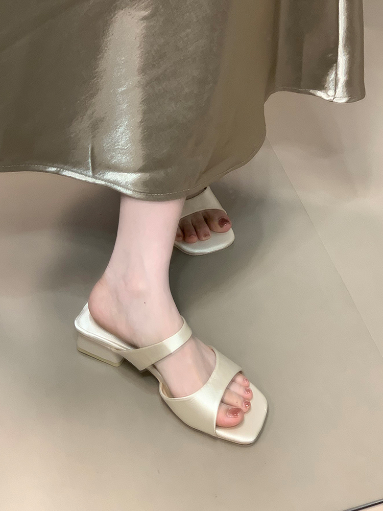 Open-Toe Square-Toe Women's Sandals, 2025 French Style Chunky Heel Slippers, Trendy Slide Sandals for Summer Fashion Open-Toe Square-Toe Women's Sandals, 2025 French Style Chunky Heel Slippers, Trendy Slide Sandals for Summer Fashion