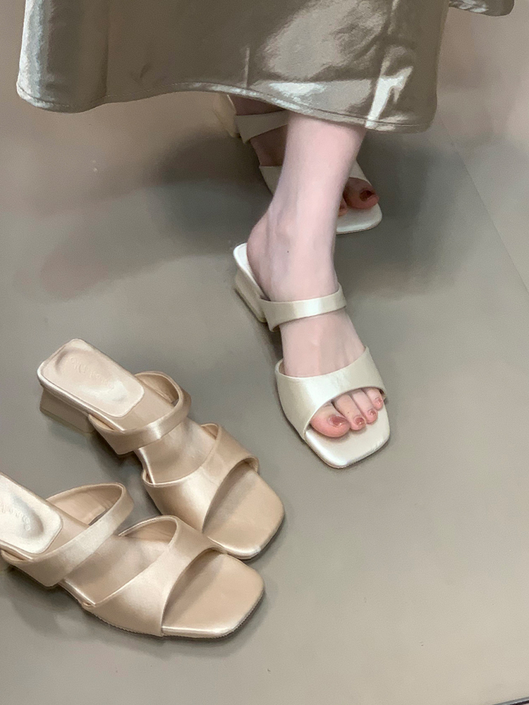 Open-Toe Square-Toe Women's Sandals, 2025 French Style Chunky Heel Slippers, Trendy Slide Sandals for Summer Fashion