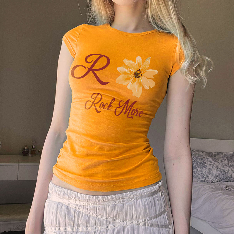 Orange Flavored Sparkling Water Graphic Short Sleeve T-Shirt - Slim Fit, Waist-Defining, Stretchy Hot Girl Style