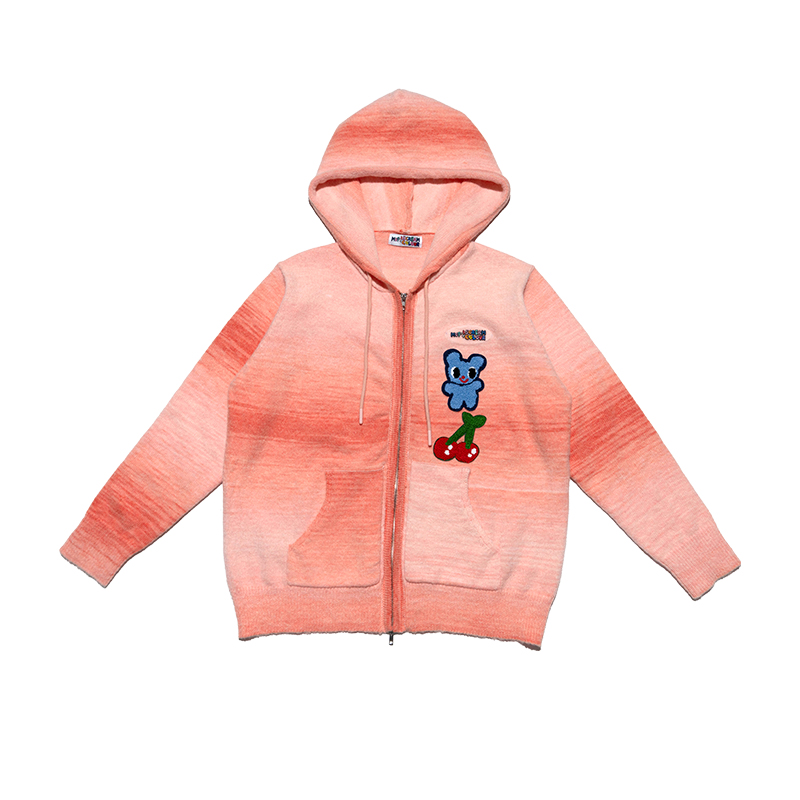Orange-Pink Gradient Yarn Zip-Up Hoodie Cardigan - Artist Original Design, Cozy Layering Piece, Trendy Streetwear Style