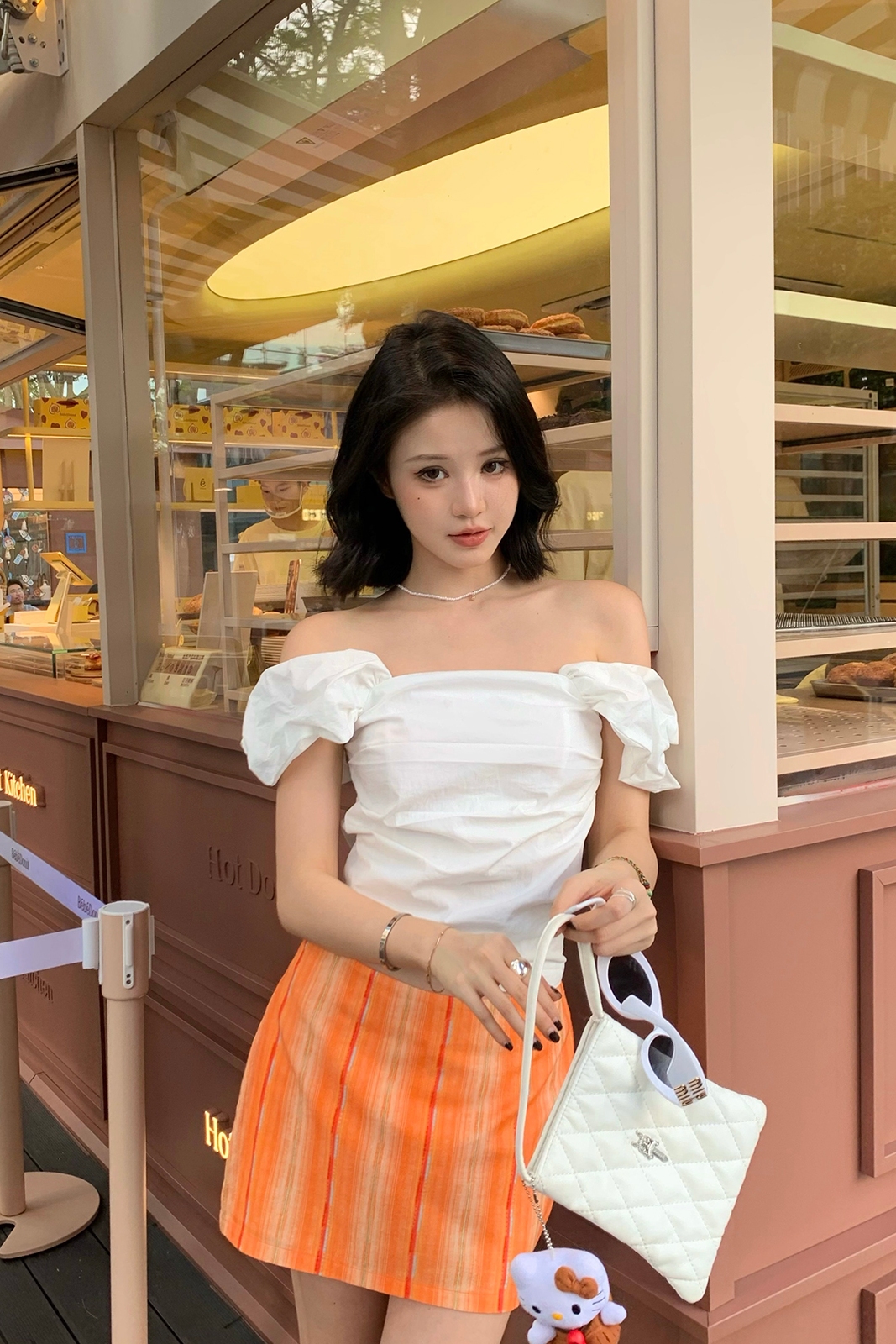 Orange Plaid Vertical Stripe Printed A-Line Skirt for Women - Summer Vintage Style Short Skirt