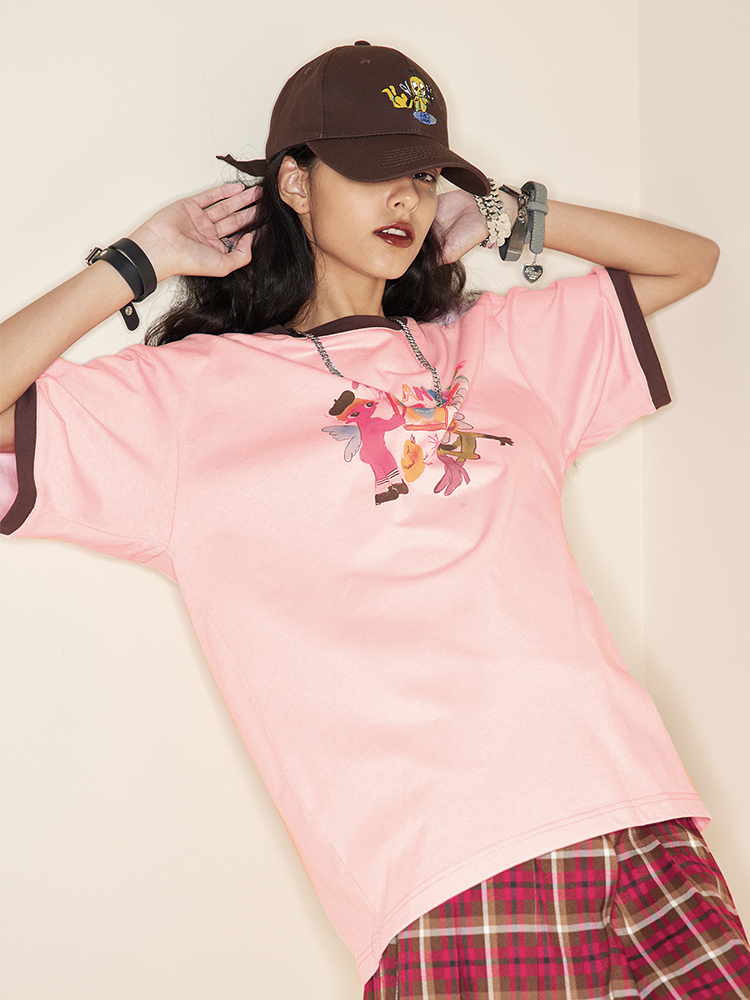 Original Artist Colored Printed Round Neck Color-Block Short Sleeve Cotton T-Shirt for a Unique Y2K Style Look Original Artist Colored Printed Round Neck Color-Block Short Sleeve Cotton T-Shirt for a Unique Y2K Style Look