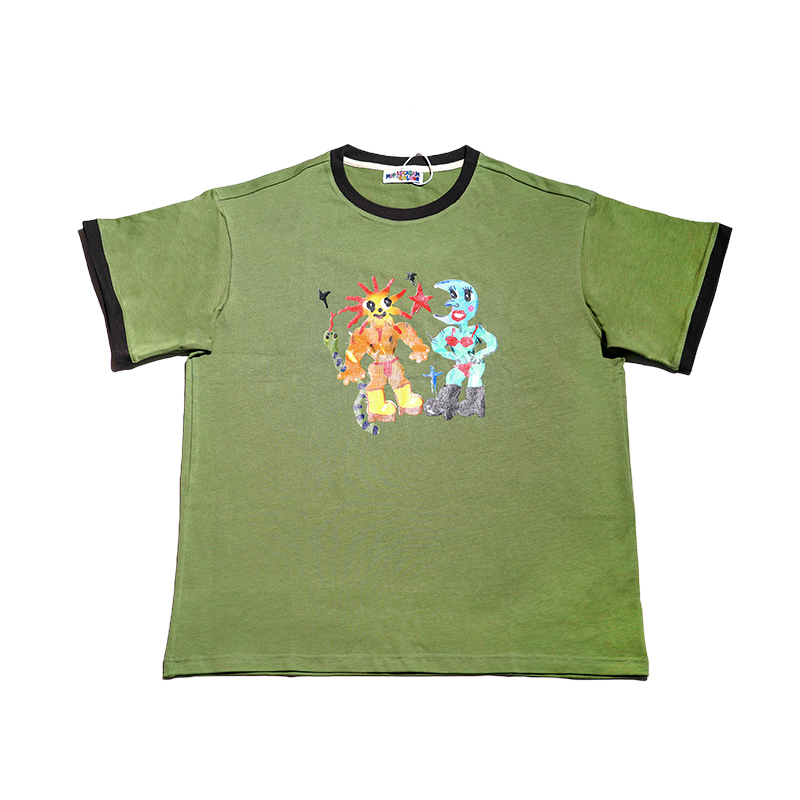 Original Artist Colored Printed Round Neck Color-Block Short Sleeve Cotton T-Shirt for a Unique Y2K Style Look