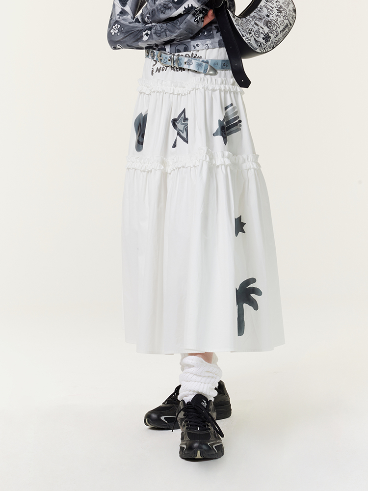 Original Graffiti Print White Lace Slim A-Line Midi Skirt - Trendy 90s Inspired Fashion Piece Original Graffiti Print White Lace Slim A-Line Midi Skirt - Trendy 90s Inspired Fashion Piece