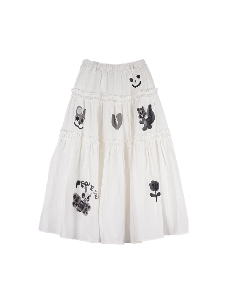 Original Graffiti Print White Lace Slim A-Line Midi Skirt - Trendy 90s Inspired Fashion Piece Original Graffiti Print White Lace Slim A-Line Midi Skirt - Trendy 90s Inspired Fashion Piece