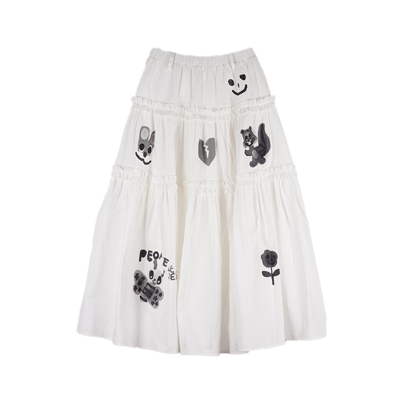 Original Graffiti Print White Lace Slim A-Line Midi Skirt - Trendy 90s Inspired Fashion Piece