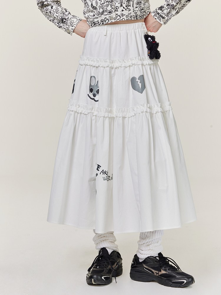 Original Graffiti Print White Lace Slim A-Line Midi Skirt - Trendy 90s Inspired Fashion Piece Original Graffiti Print White Lace Slim A-Line Midi Skirt - Trendy 90s Inspired Fashion Piece