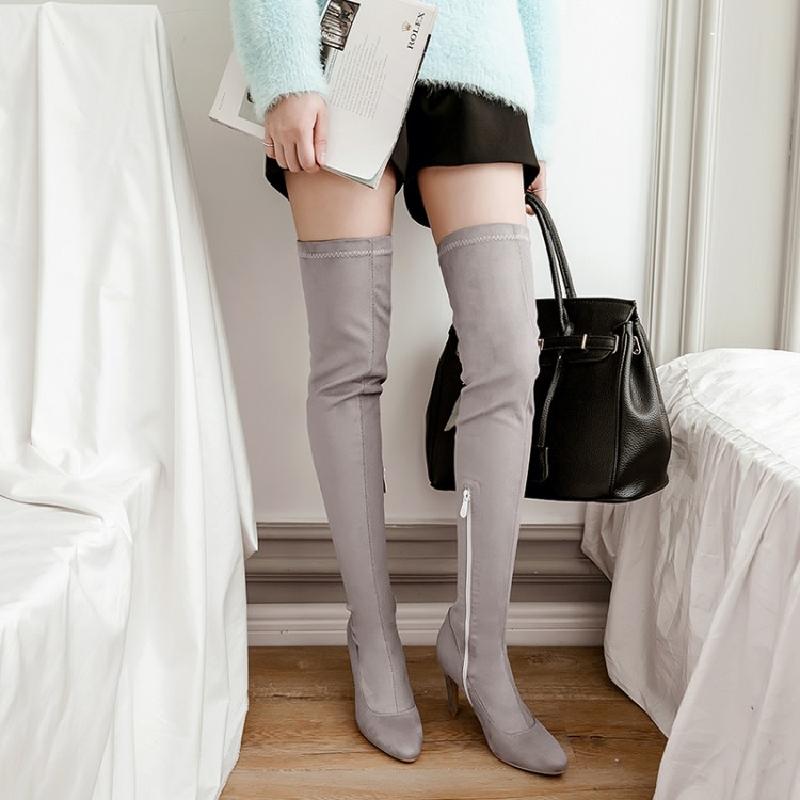 Over-the-Knee Slimming High Heel Women's Boots - Sexy Pointed Toe Elastic Fashion Knight Style for 2018 European and American Trends