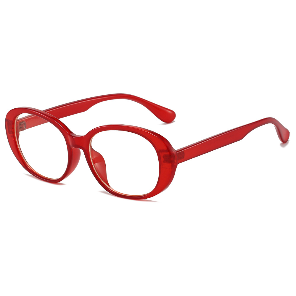 Oversized Retro Red Oval Glasses for Round Faces - Stylish Anti-Blue Light Prescription Glasses for Myopia