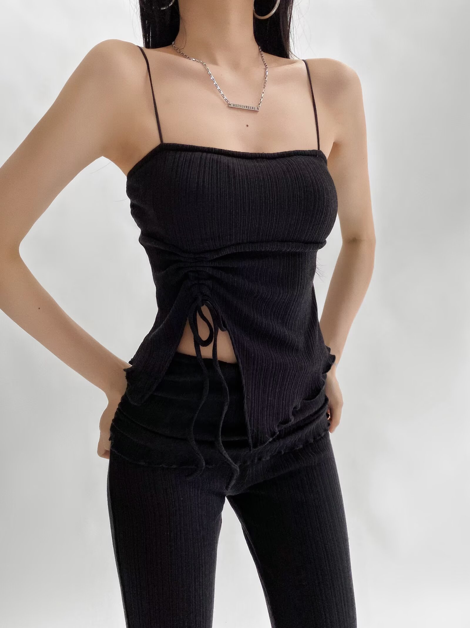 Padded Sexy Split Drawstring Pilates Yoga Tank Top Sports Bra for Women - Fitness and Activewear Essential