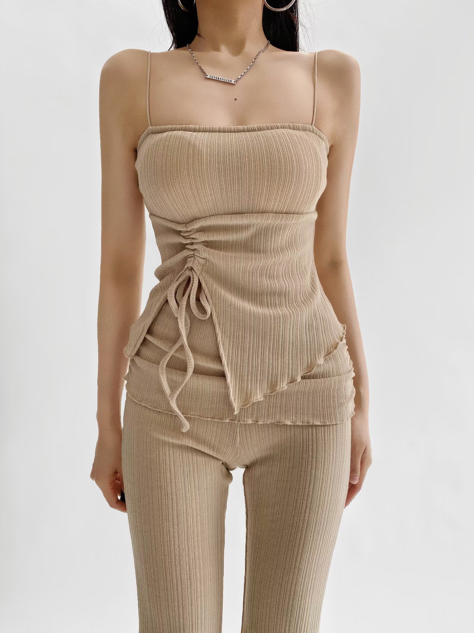 Padded Sexy Split Drawstring Pilates Yoga Tank Top Sports Bra for Women - Fitness and Activewear Essential