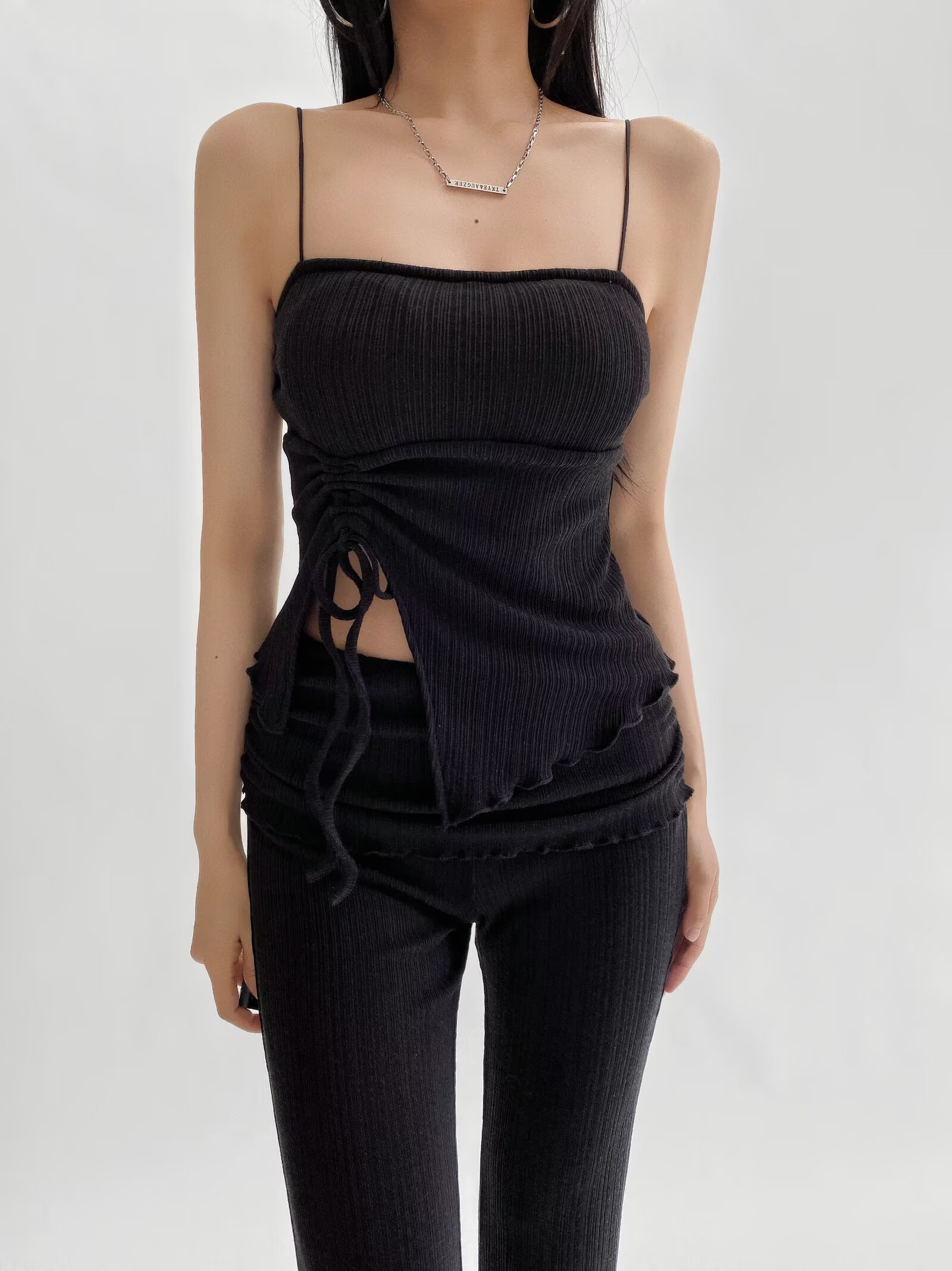 Padded Sexy Split Drawstring Pilates Yoga Tank Top Sports Bra for Women - Fitness and Activewear Essential Padded Sexy Split Drawstring Pilates Yoga Tank Top Sports Bra for Women - Fitness and Activewear Essential