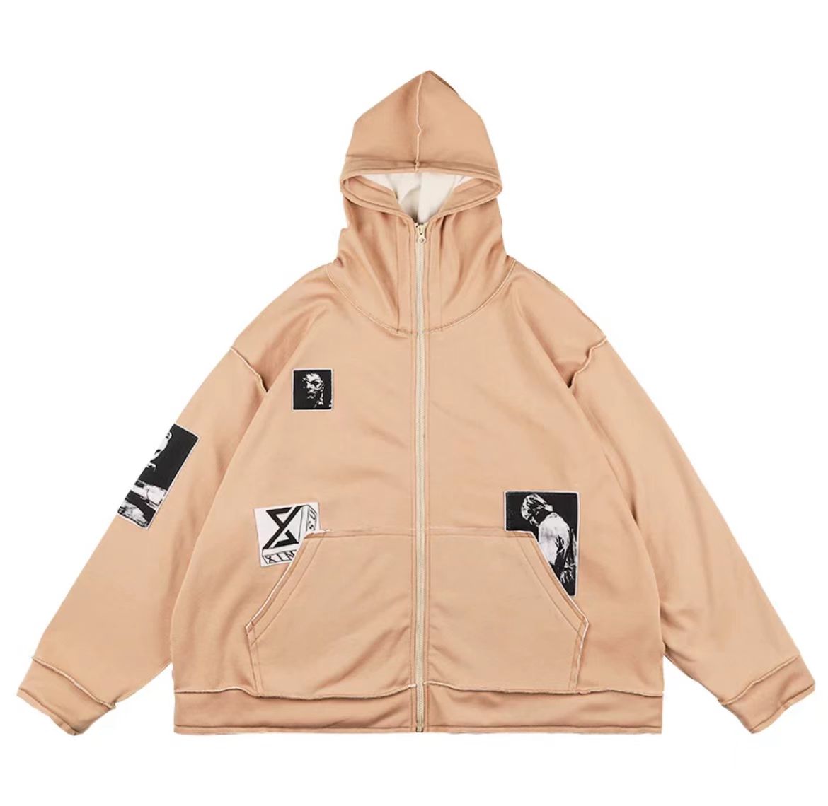 Patchwork Portrait Loose Hoodie for Men and Women - Trendy Autumn Winter Couple Cardigan Jacket, Stylish Unisex Fashion Outerwear Patchwork Portrait Loose Hoodie for Men and Women - Trendy Autumn Winter Couple Cardigan Jacket, Stylish Unisex Fashion Outerwear