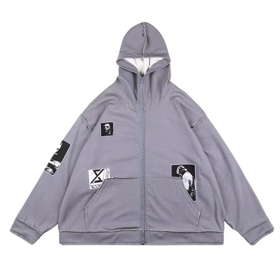 Patchwork Portrait Loose Hoodie for Men and Women - Trendy Autumn Winter Couple Cardigan Jacket, Stylish Unisex Fashion Outerwear Patchwork Portrait Loose Hoodie for Men and Women - Trendy Autumn Winter Couple Cardigan Jacket, Stylish Unisex Fashion Outerwear