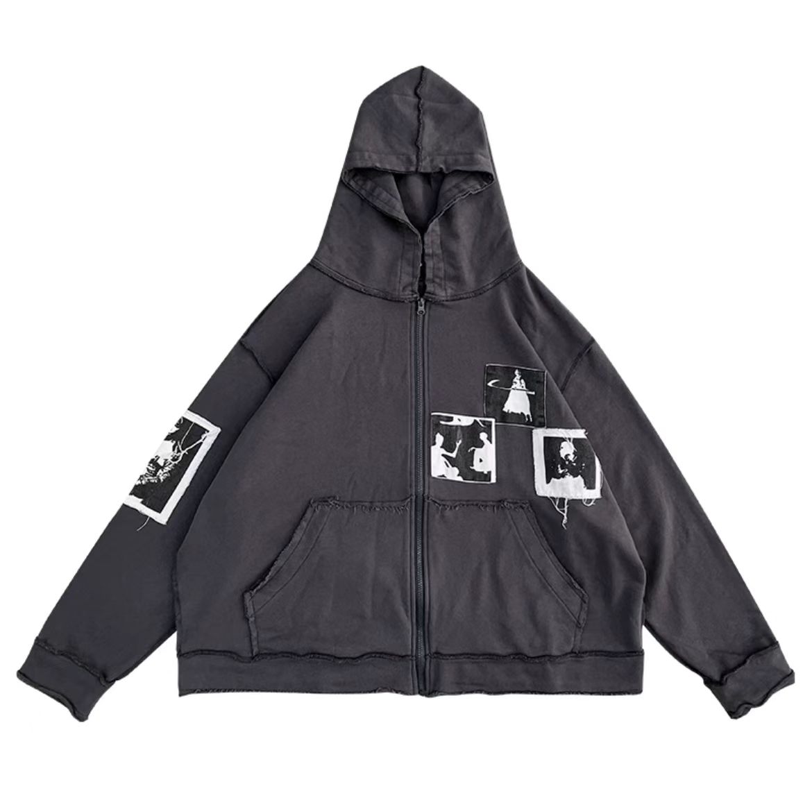 Patchwork Portrait Loose Hoodie for Men and Women - Trendy Autumn Winter Couple Cardigan Jacket, Stylish Unisex Fashion Outerwear Patchwork Portrait Loose Hoodie for Men and Women - Trendy Autumn Winter Couple Cardigan Jacket, Stylish Unisex Fashion Outerwear