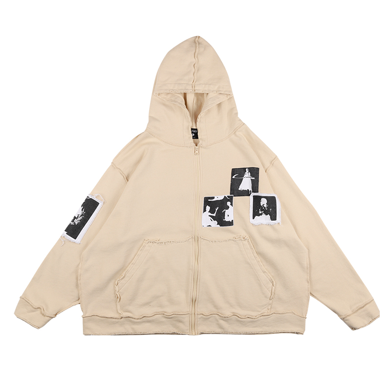 Patchwork Portrait Loose Hoodie for Men and Women - Trendy Autumn Winter Couple Cardigan Jacket, Stylish Unisex Fashion Outerwear Patchwork Portrait Loose Hoodie for Men and Women - Trendy Autumn Winter Couple Cardigan Jacket, Stylish Unisex Fashion Outerwear