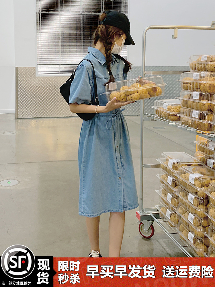 Petite Women's Denim Shirt Dress - Stylish Summer Casual Dress, Thin Fabric, 2025 Trendy Harbor Style Petite Women's Denim Shirt Dress - Stylish Summer Casual Dress, Thin Fabric, 2025 Trendy Harbor Style