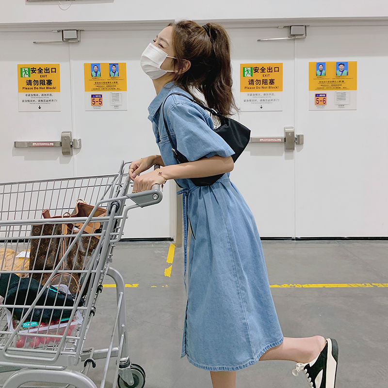 Petite Women's Denim Shirt Dress - Stylish Summer Casual Dress, Thin Fabric, 2025 Trendy Harbor Style