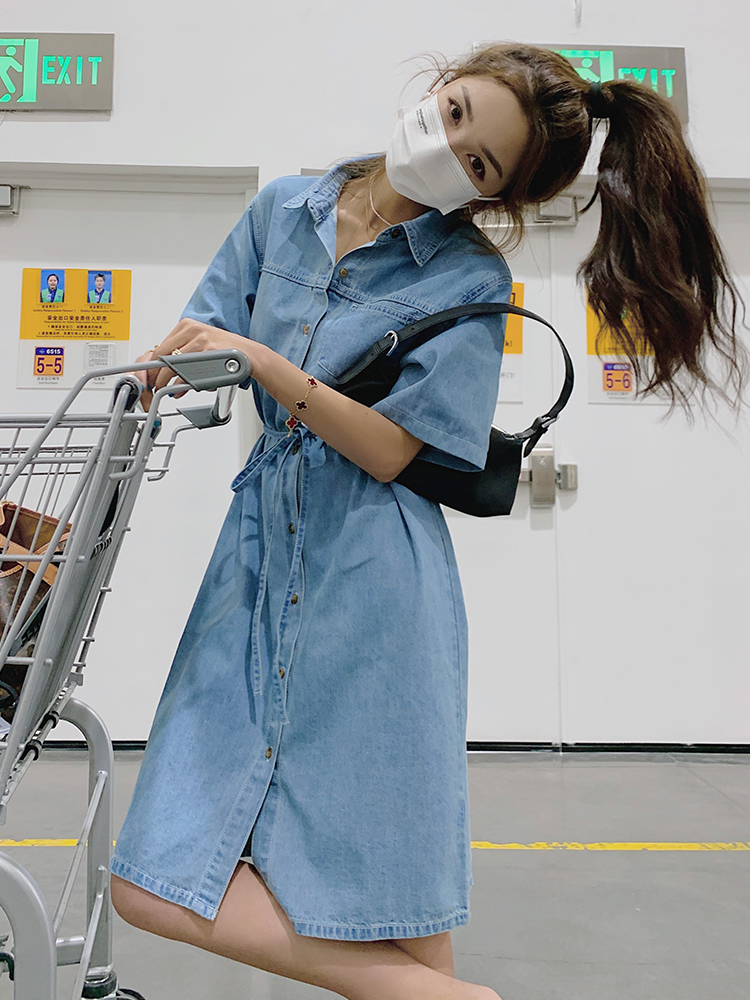 Petite Women's Denim Shirt Dress - Stylish Summer Casual Dress, Thin Fabric, 2025 Trendy Harbor Style Petite Women's Denim Shirt Dress - Stylish Summer Casual Dress, Thin Fabric, 2025 Trendy Harbor Style