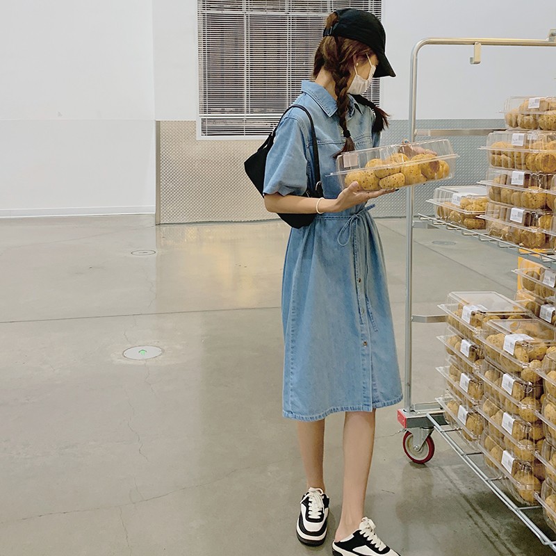 Petite Women's Denim Shirt Dress - Stylish Summer Casual Dress, Thin Fabric, 2025 Trendy Harbor Style Petite Women's Denim Shirt Dress - Stylish Summer Casual Dress, Thin Fabric, 2025 Trendy Harbor Style