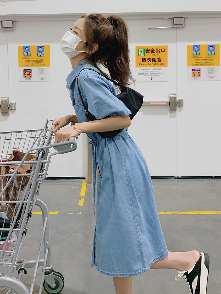 Petite Women's Denim Shirt Dress - Stylish Summer Casual Dress, Thin Fabric, 2025 Trendy Harbor Style