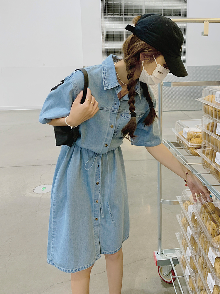 Petite Women's Denim Shirt Dress - Stylish Summer Casual Dress, Thin Fabric, 2025 Trendy Harbor Style Petite Women's Denim Shirt Dress - Stylish Summer Casual Dress, Thin Fabric, 2025 Trendy Harbor Style