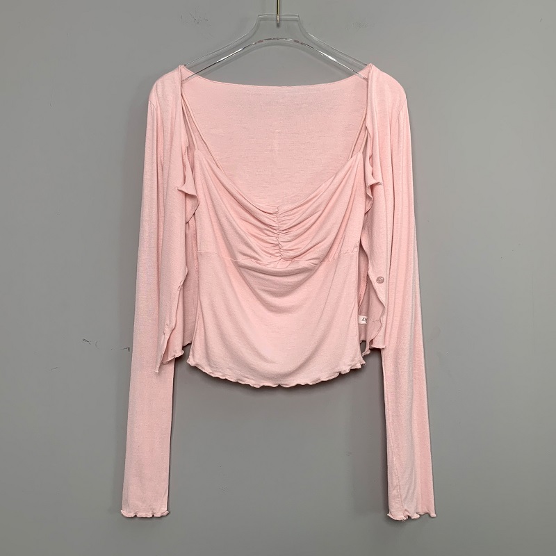 Pink Camisole Top and Long Sleeve Cardigan Two-Piece Set for Women - Korean Style Sexy Nightclub Fashion for Autumn Winter Pink Camisole Top and Long Sleeve Cardigan Two-Piece Set for Women - Korean Style Sexy Nightclub Fashion for Autumn Winter