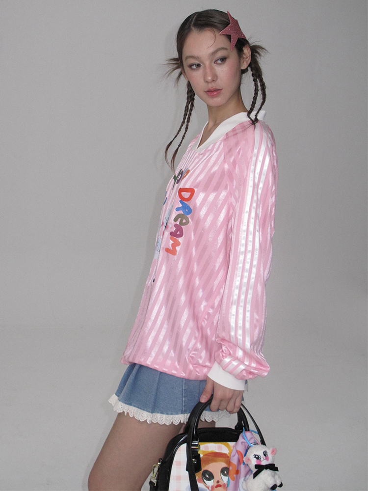 Pink Cute Little Sheep Printed Baseball Jersey Long Sleeve Loose T-Shirt - Y2K Style Casual Top for Trendy Outfits Pink Cute Little Sheep Printed Baseball Jersey Long Sleeve Loose T-Shirt - Y2K Style Casual Top for Trendy Outfits