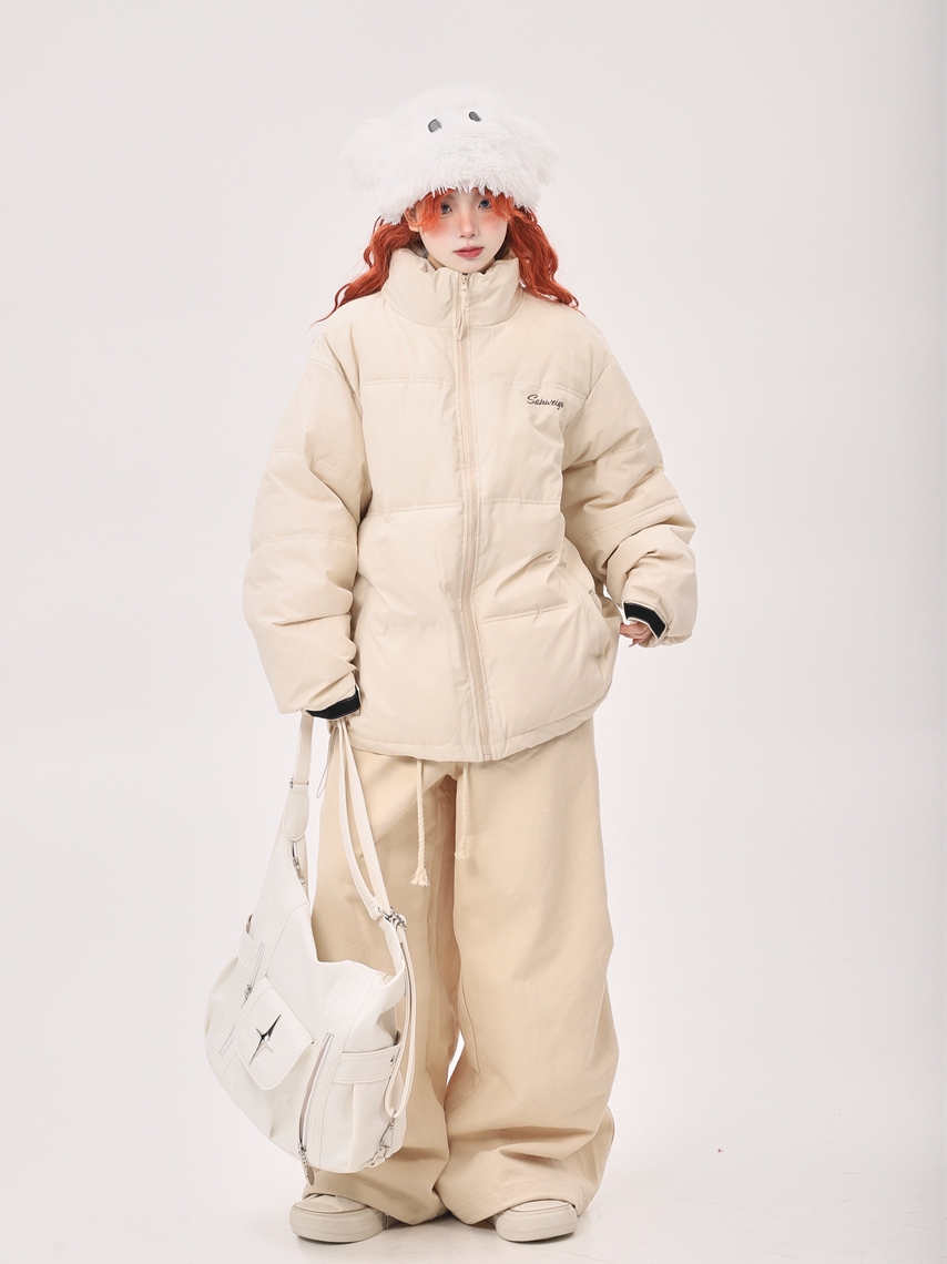 Pink Oversized Thick Bread Jacket for Petite Women - Trendy Korean Style Cotton Coat for Winter Fashion