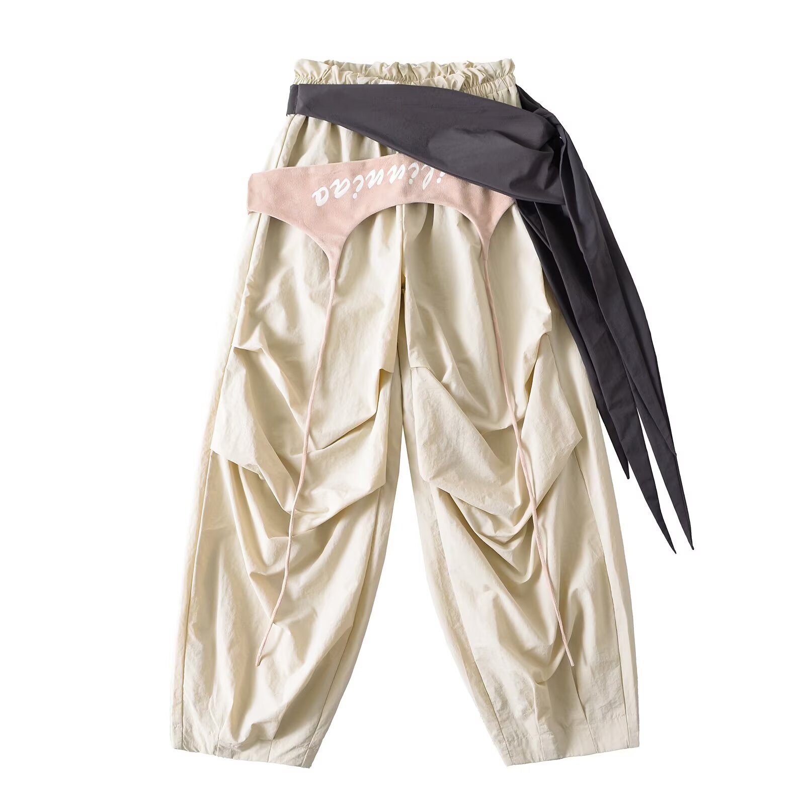 Pink Short Dance Top with Beige Layered Tie Casual Work Pants - Lightweight Quick-Dry Fashion Set for Y2K Style Pink Short Dance Top with Beige Layered Tie Casual Work Pants - Lightweight Quick-Dry Fashion Set for Y2K Style