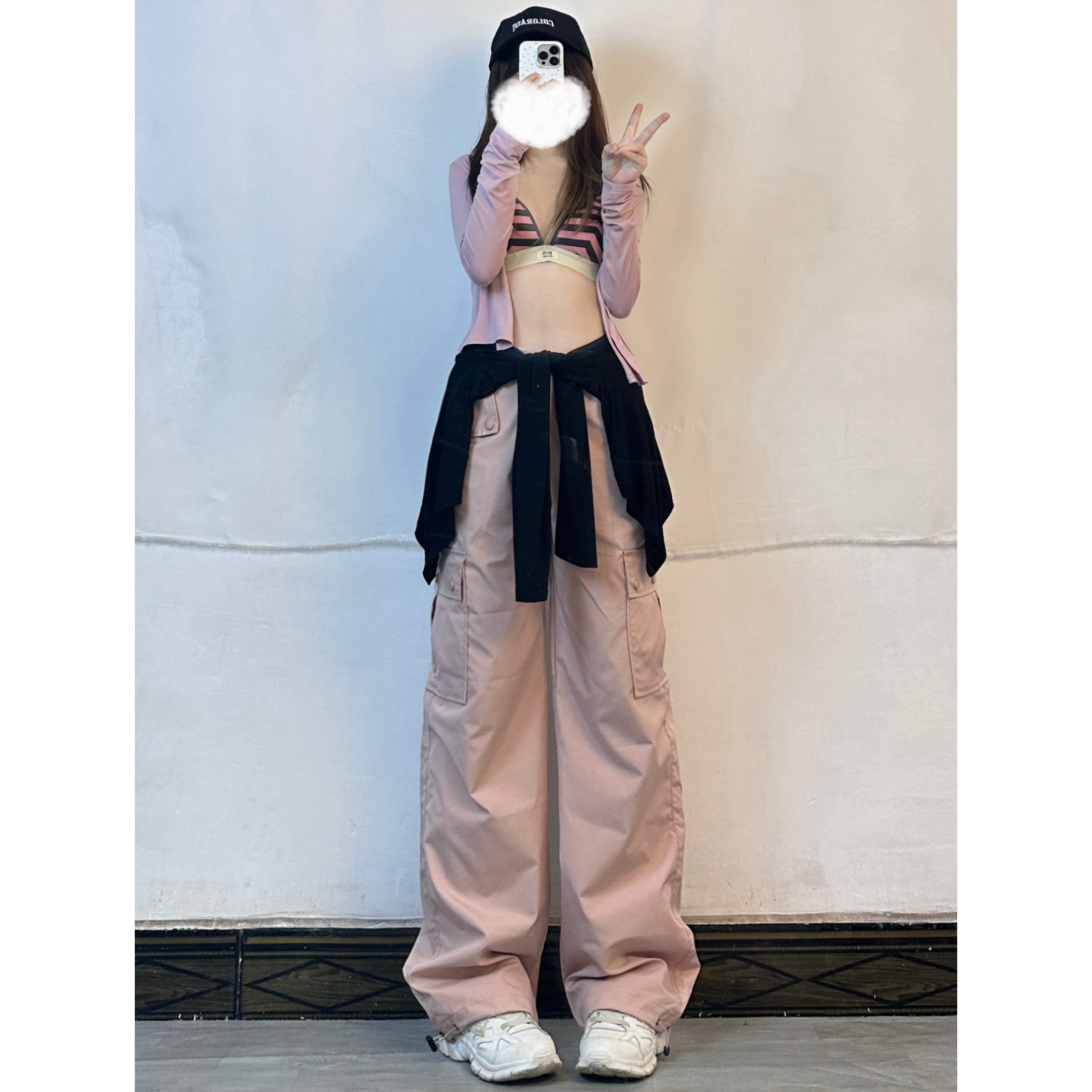 Pink Striped Hoodie and Cargo Pants Set - Quick-Dry, Elastic Waist Casual Outfit for Girls - Perfect for Dance, Y2K Style